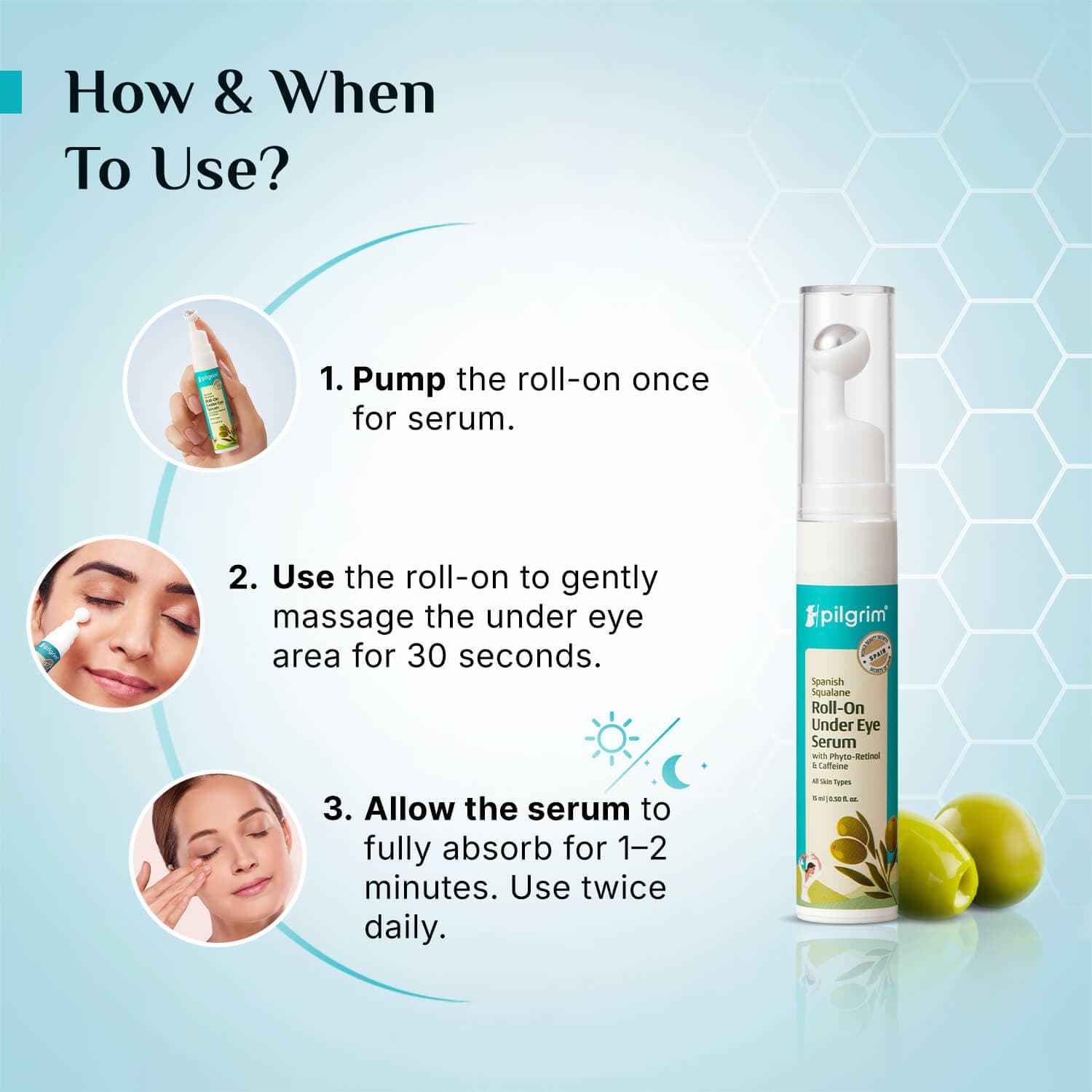 Pilgrim Spanish Squalane Roll-On Under Eye Serum, 15ml - Image 6 - Buy from Indicrest