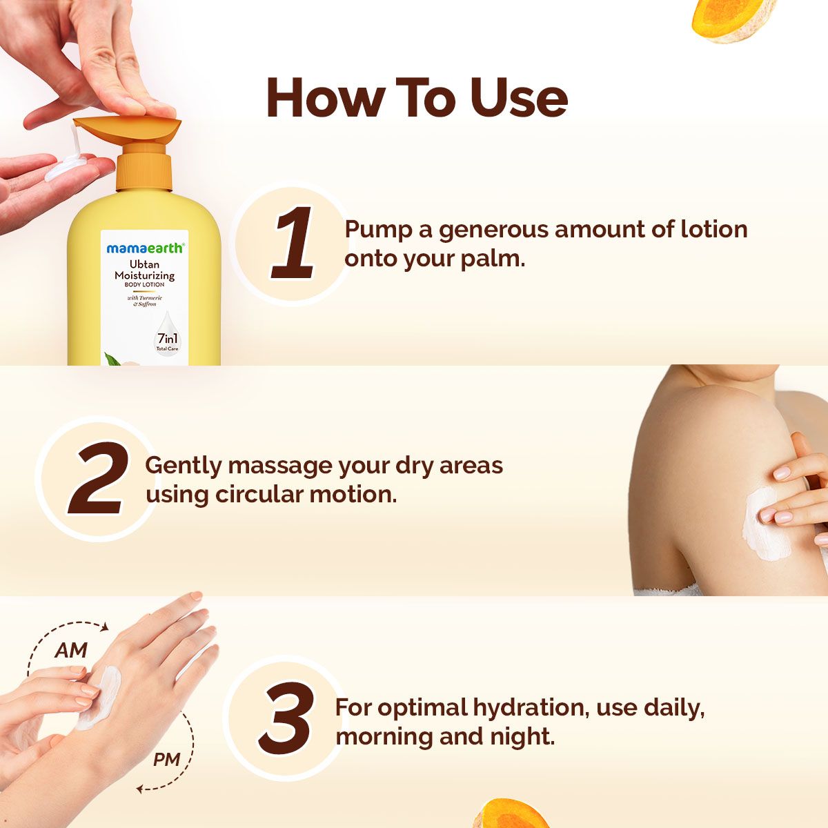Mamaearth Ubtan Moisturizing Body Lotion with Turmeric & Saffron for Glowing Skin, Pack of 2 X 400ml - Image 5 - Buy from Indicrest