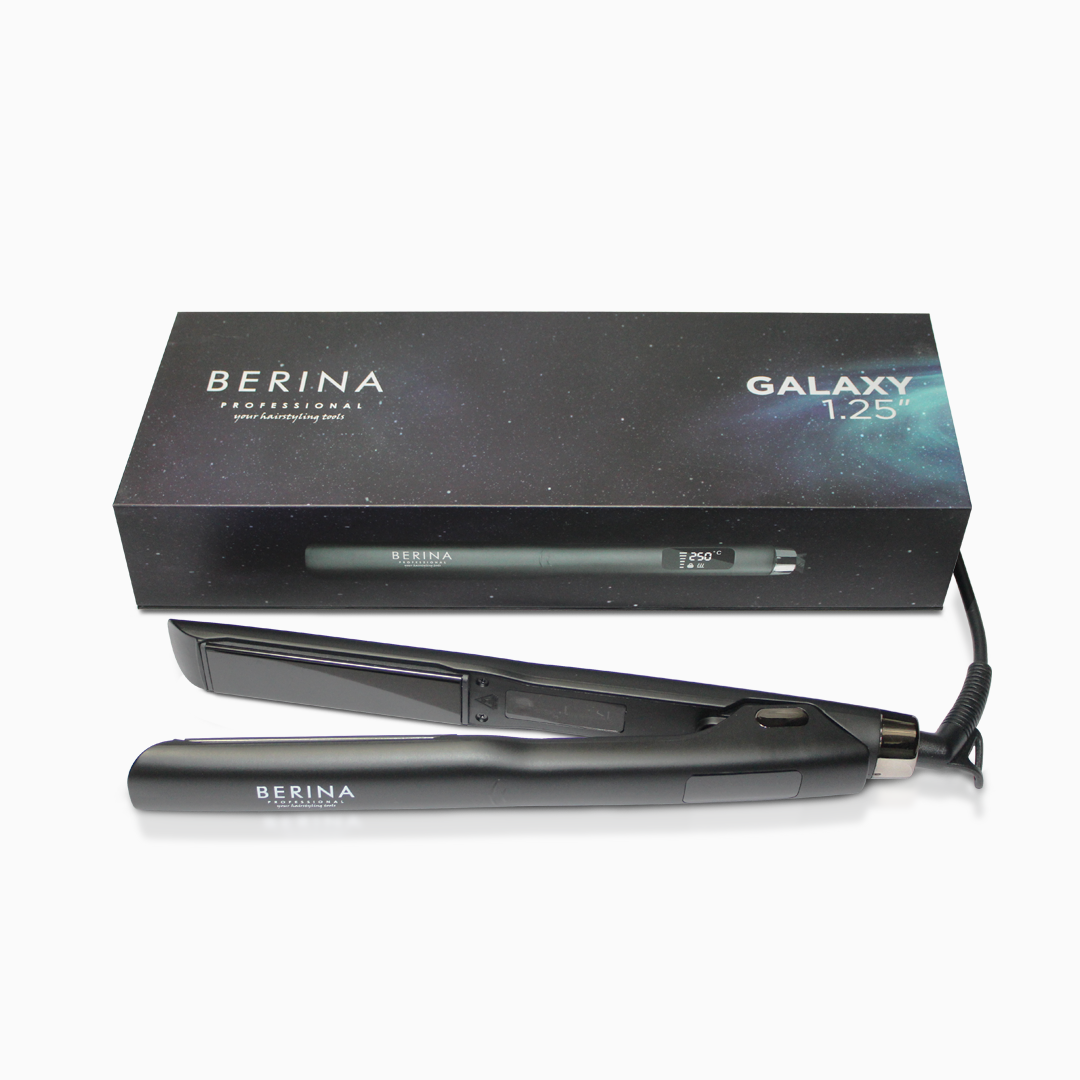 Berina Professional Galaxy 1.25-Inch Black BC-161 Wide Plate Straightener | Ideal for Wavy, Curly & Thick Hair, 1.25-Inch Black BC-161