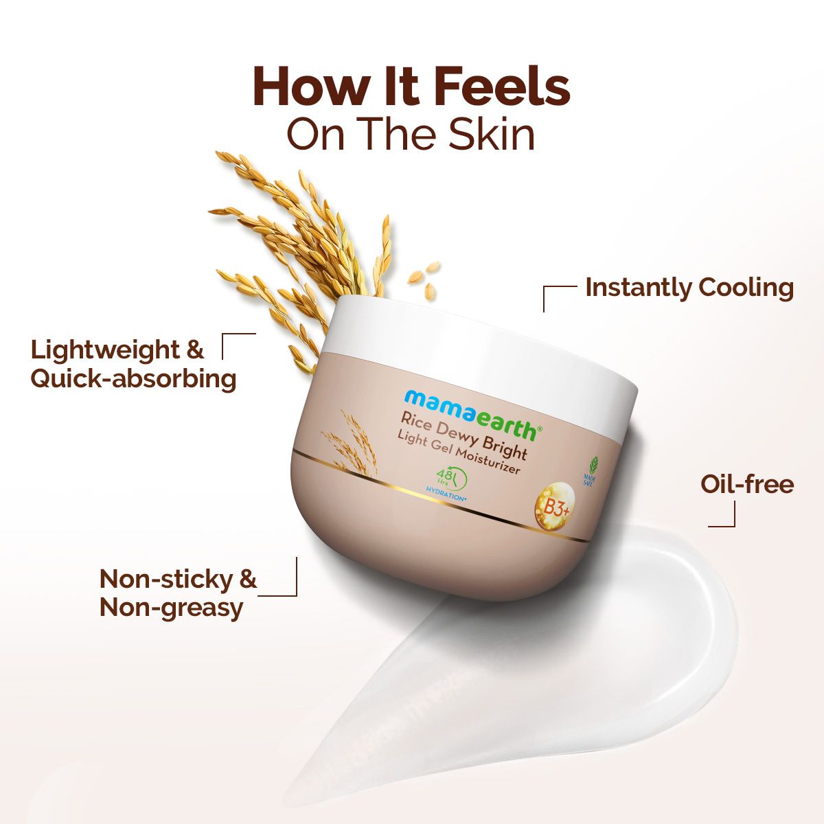 Mamaearth Rice Dewy Bright Light Gel Moisturizer with Rice & Niacinamide For Glass-skin Glow, 200g - Image 3 - Buy from Indicrest