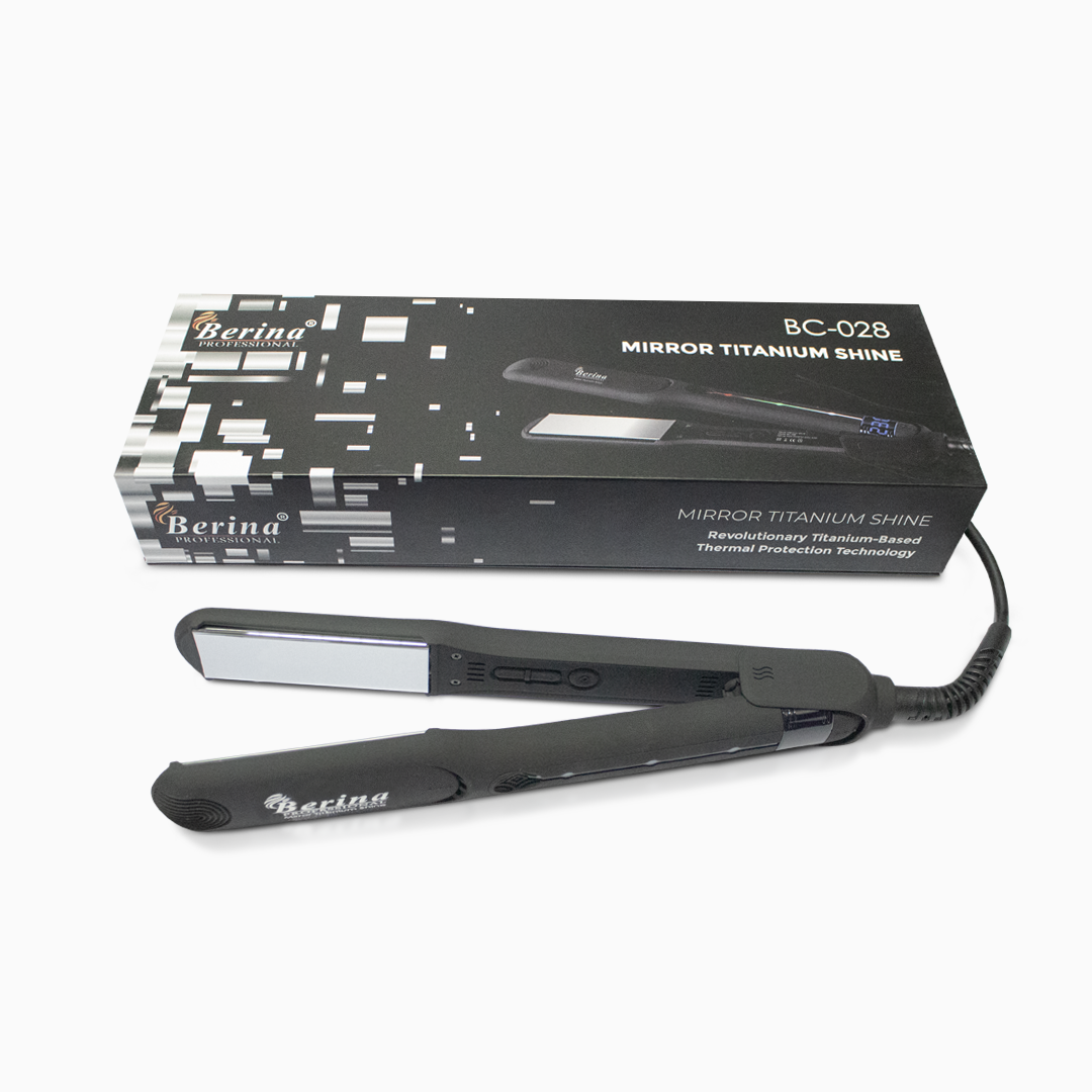 Berina Professional Mirror Titanium Shine BC-028 Hair Straightener | High-Shine Finish & Precision Styling, BC-028