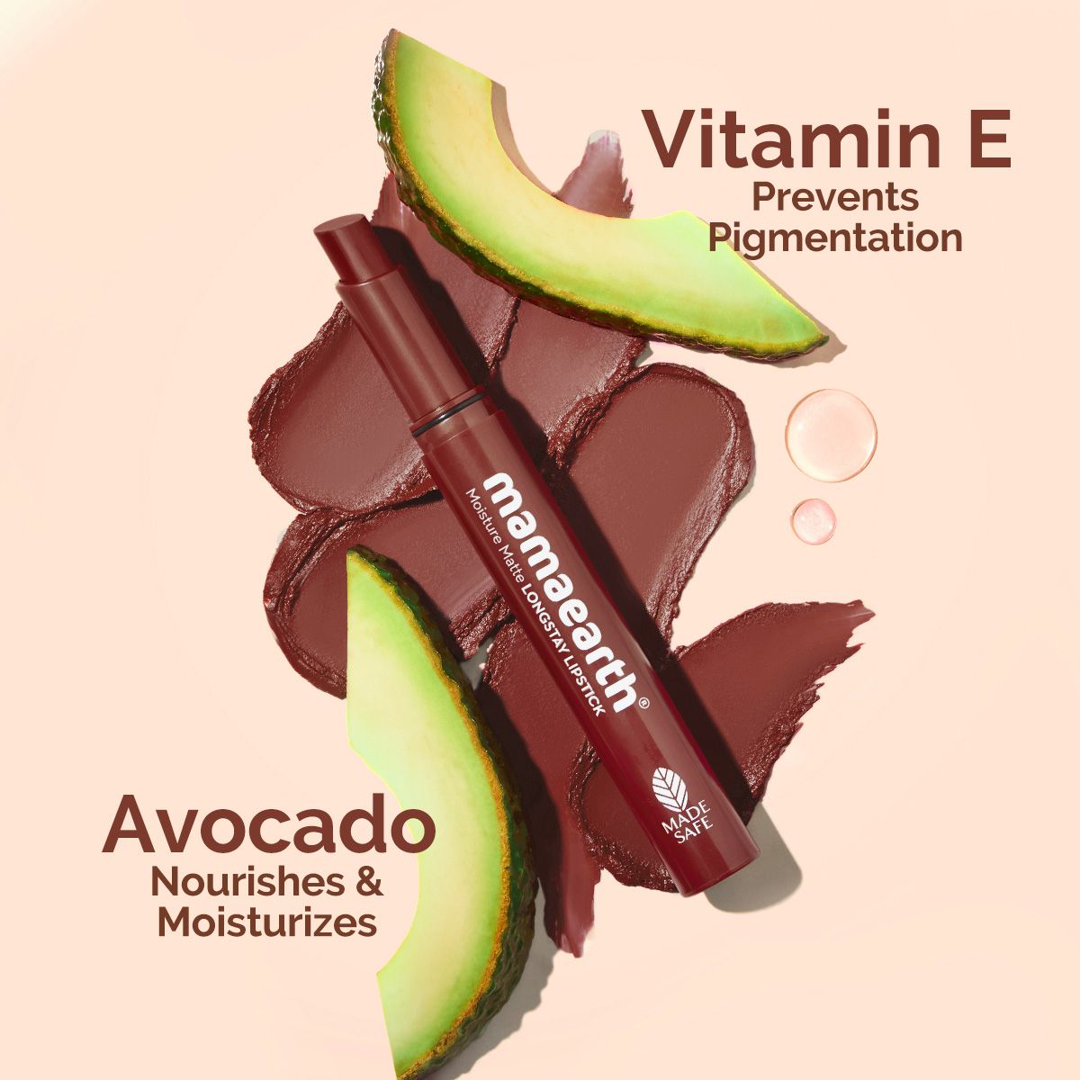 Mamaearth Moisture Matte LongStay Lipstick with Vitamin E & Avocado, 2g | Mocha Crush - Image 4 - Buy from Indicrest
