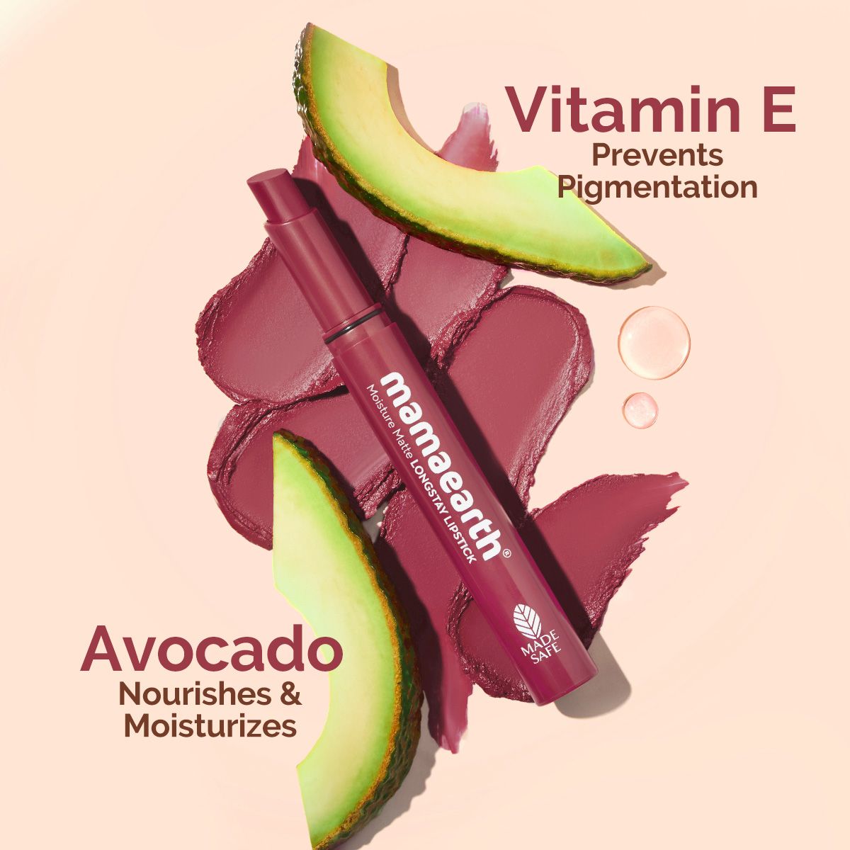 Mamaearth Moisture Matte LongStay Lipstick with Vitamin E & Avocado, 2g | Spiced Petal - Image 4 - Buy from Indicrest