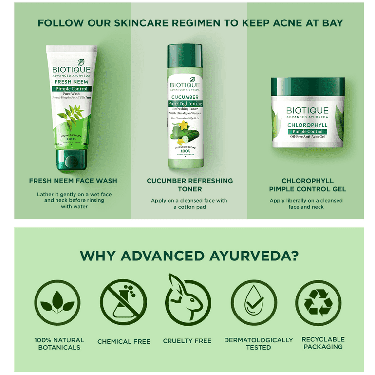 Biotique Chlorophyll Pimple control oil free anti-acne gel, 50g - Image 5 - Buy from Indicrest