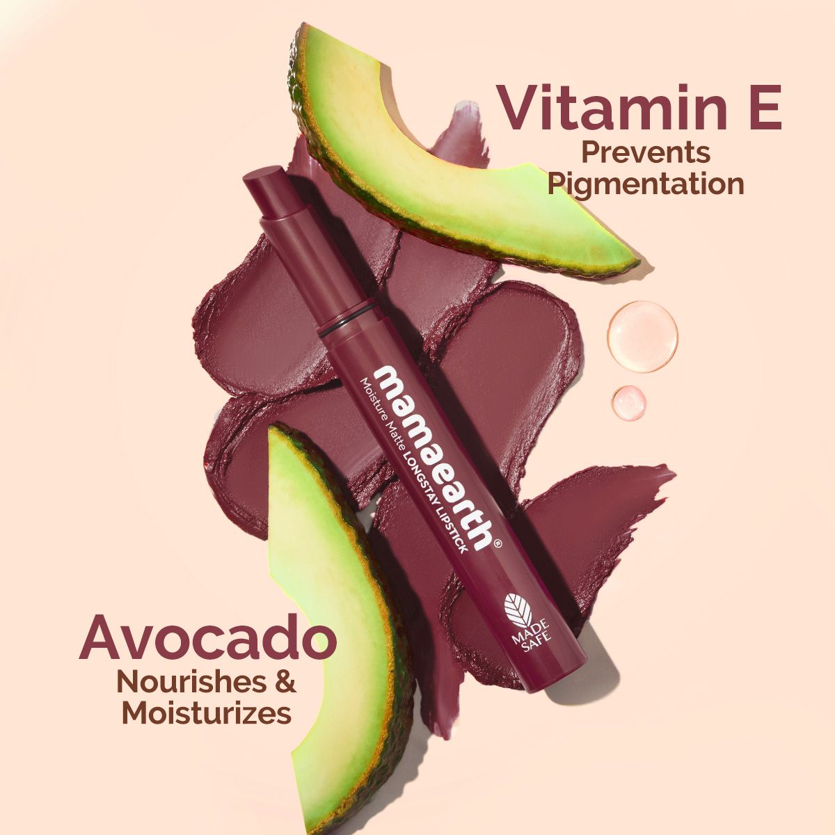 Mamaearth Moisture Matte LongStay Lipstick with Vitamin E & Avocado, 2g | Amber Rose - Image 4 - Buy from Indicrest