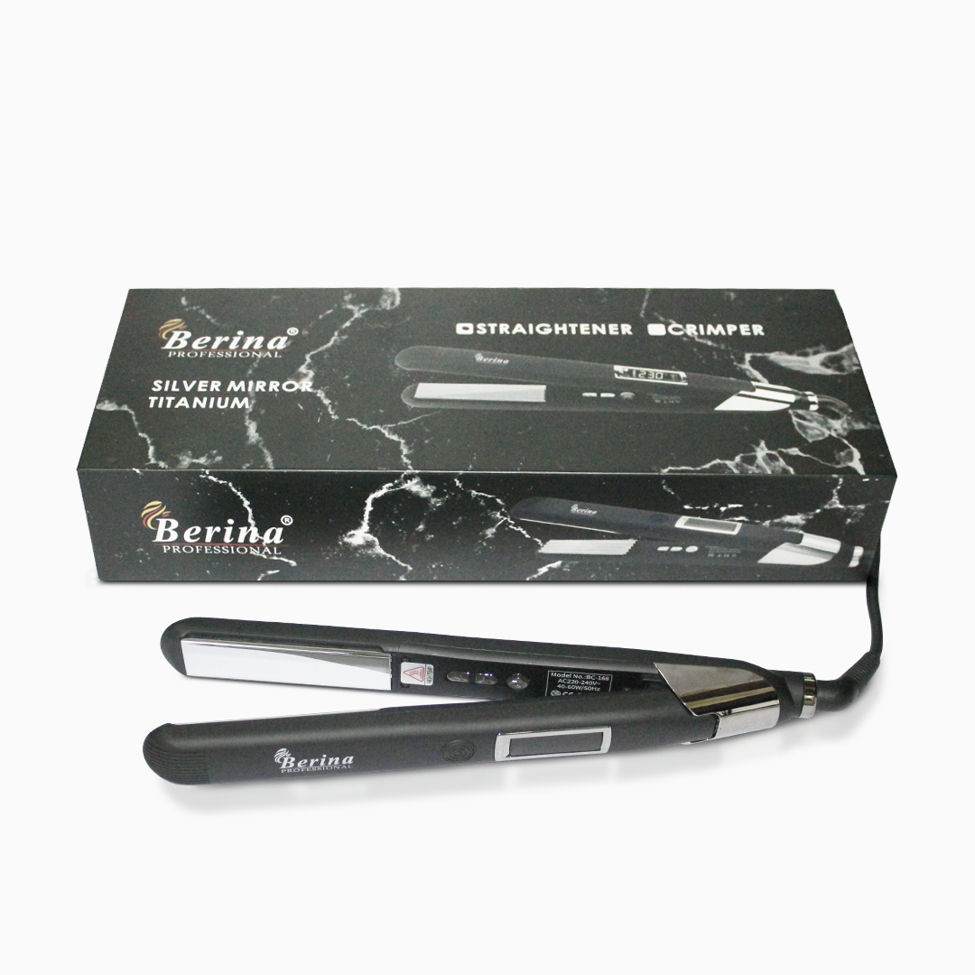 Berina Professional Silver Titanium Shine BC-168 Hair Straightener | High-Gloss Finish & Smooth Styling, BC-168