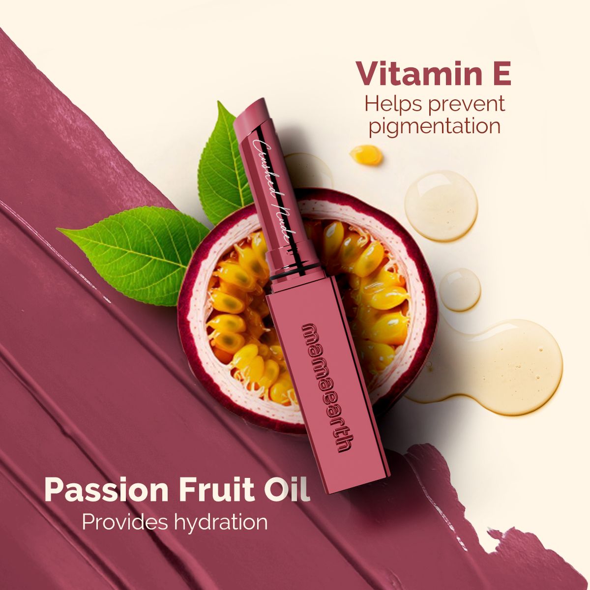 Mamaearth Luxe Matte Long Stay Lipstick with Passion Fruit Oil & Vitamin E, 2g | Crushed Nude - Image 5 - Buy from Indicrest