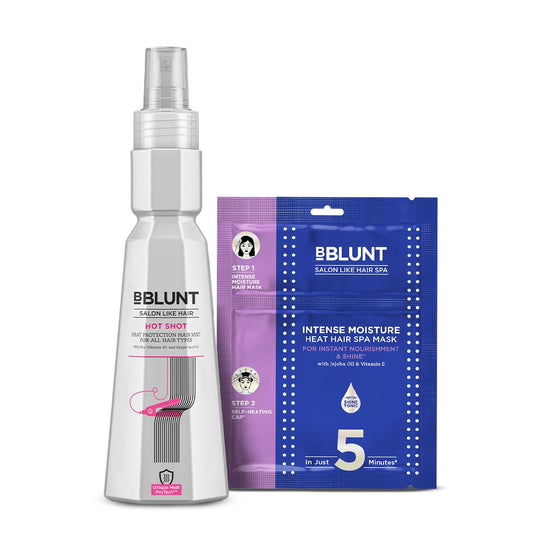 Bblunt BBLUNT Heat Protect & Hair Spa Combo Hot Shot Heat Protection Mist 150ml, Intense Moisture Heat Hair Spa Mask, 70g - Buy from Indicrest