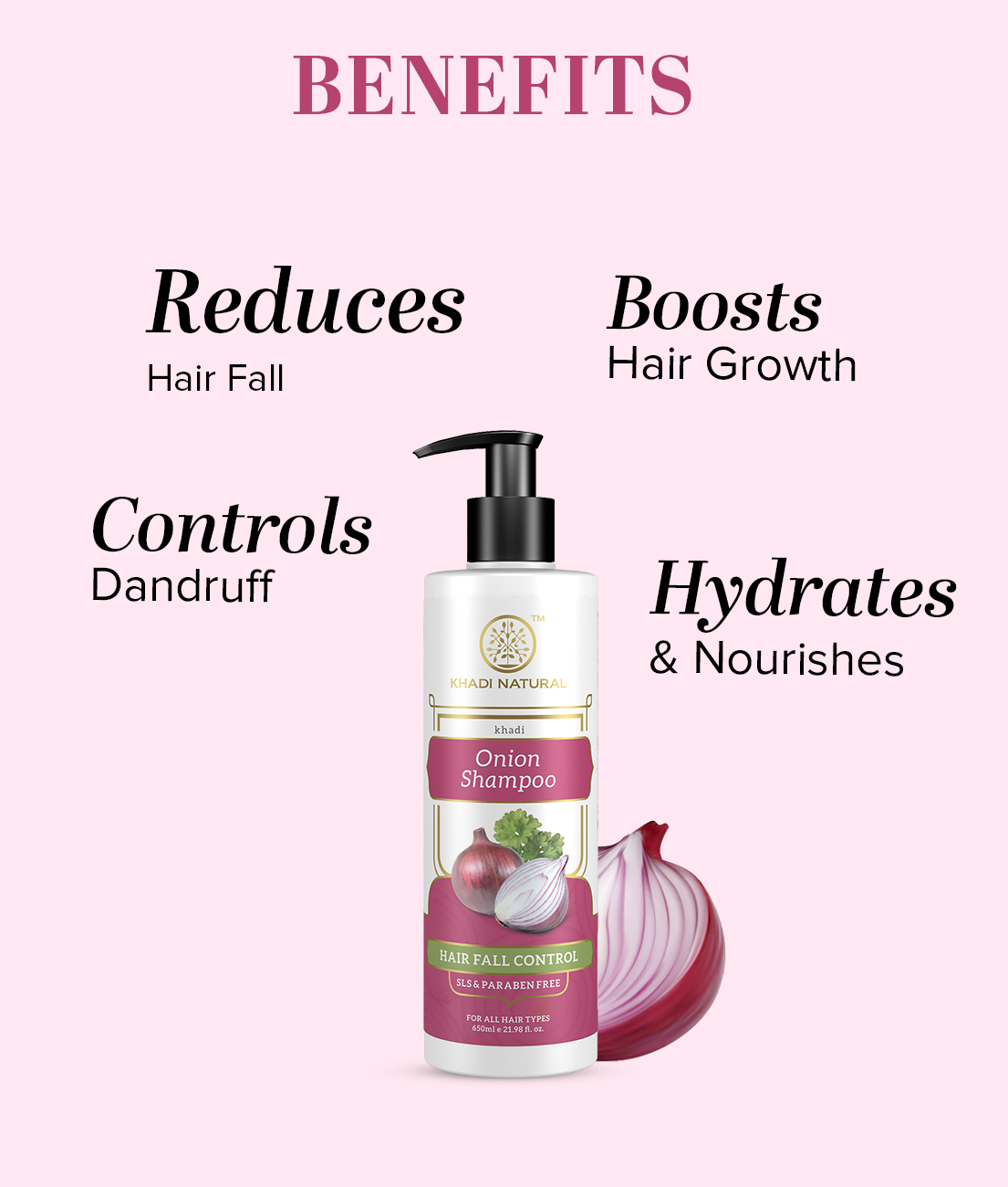 Khadi Natural Onion Shampoo For Hair Fall Control SLS & Paraben Free – 650ml - Image 3 - Buy from Indicrest