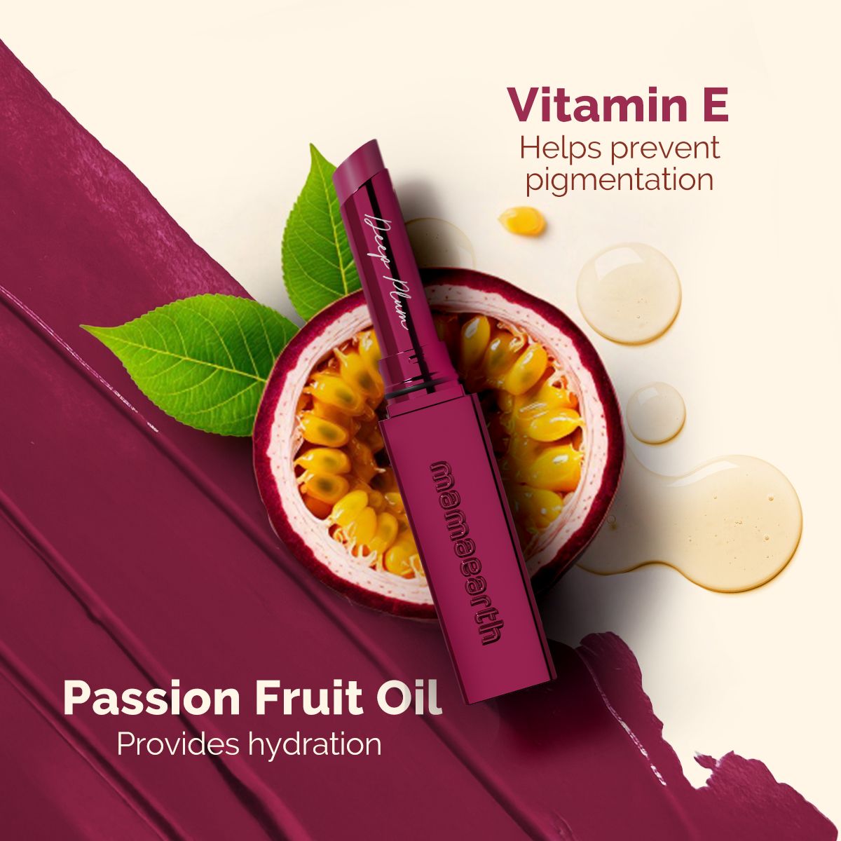 Mamaearth Luxe Matte Long Stay Lipstick with Passion Fruit Oil & Vitamin E, 2g | Deep Plum - Image 5 - Buy from Indicrest