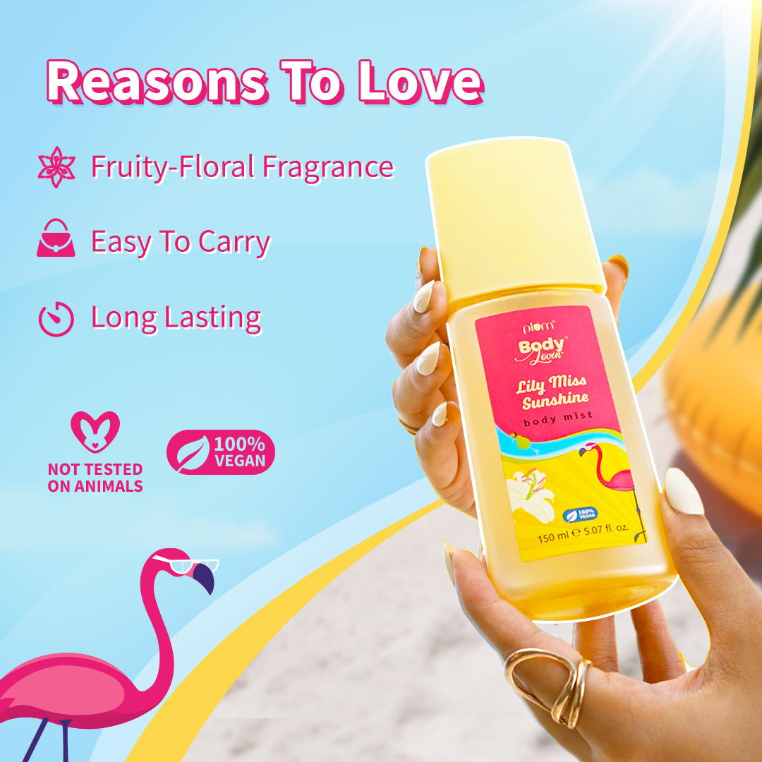 Plum Lily Miss Sunshine Body Mist by Plum BodyLovin' | Long Lasting | Travel-Friendly | Fruity-Floral Fragrance | Perfume Body Spray, 150ml