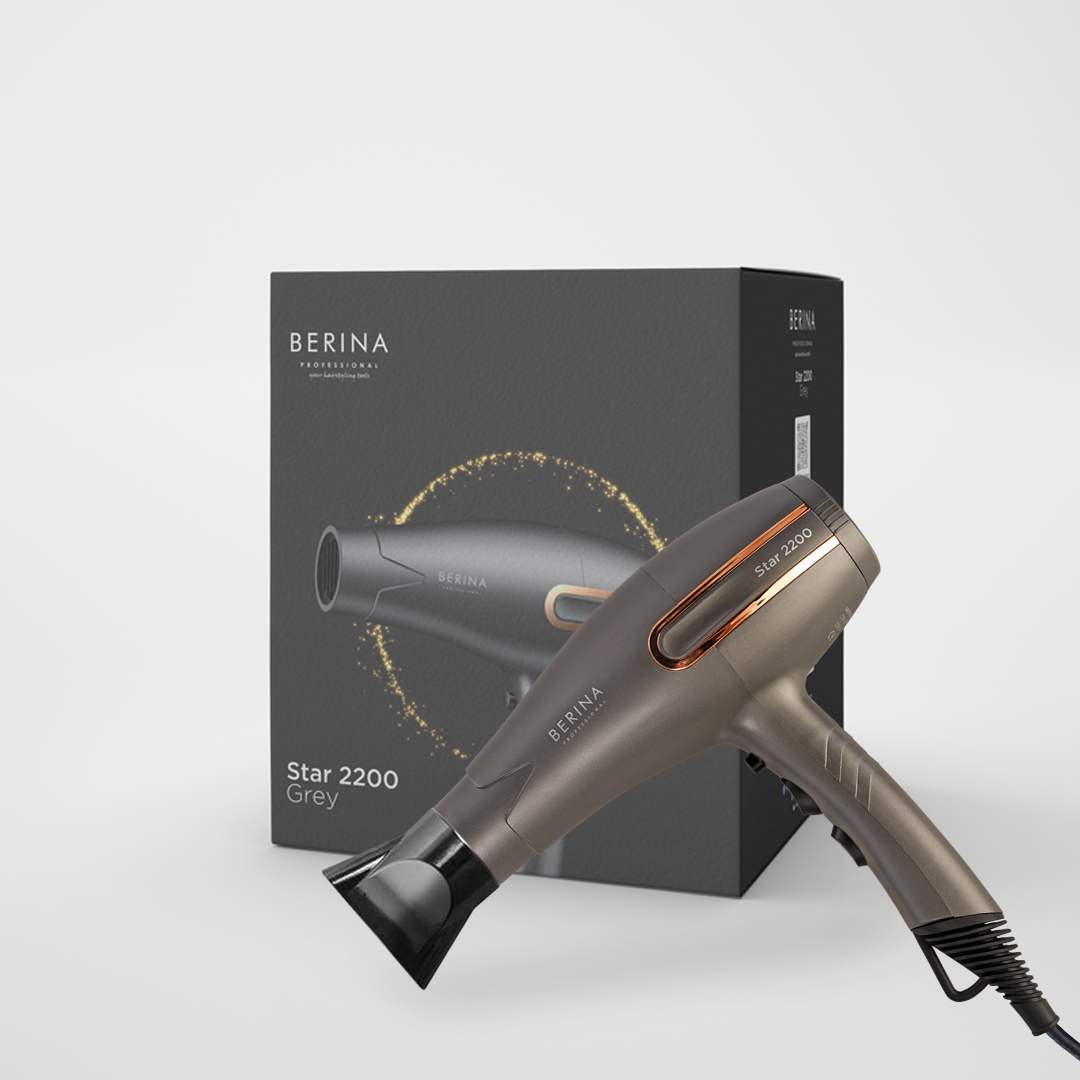 Berina Professional Star BC-9910 Powerful Hair Dryer | Salon Performance & Quick Styling Results, Grey