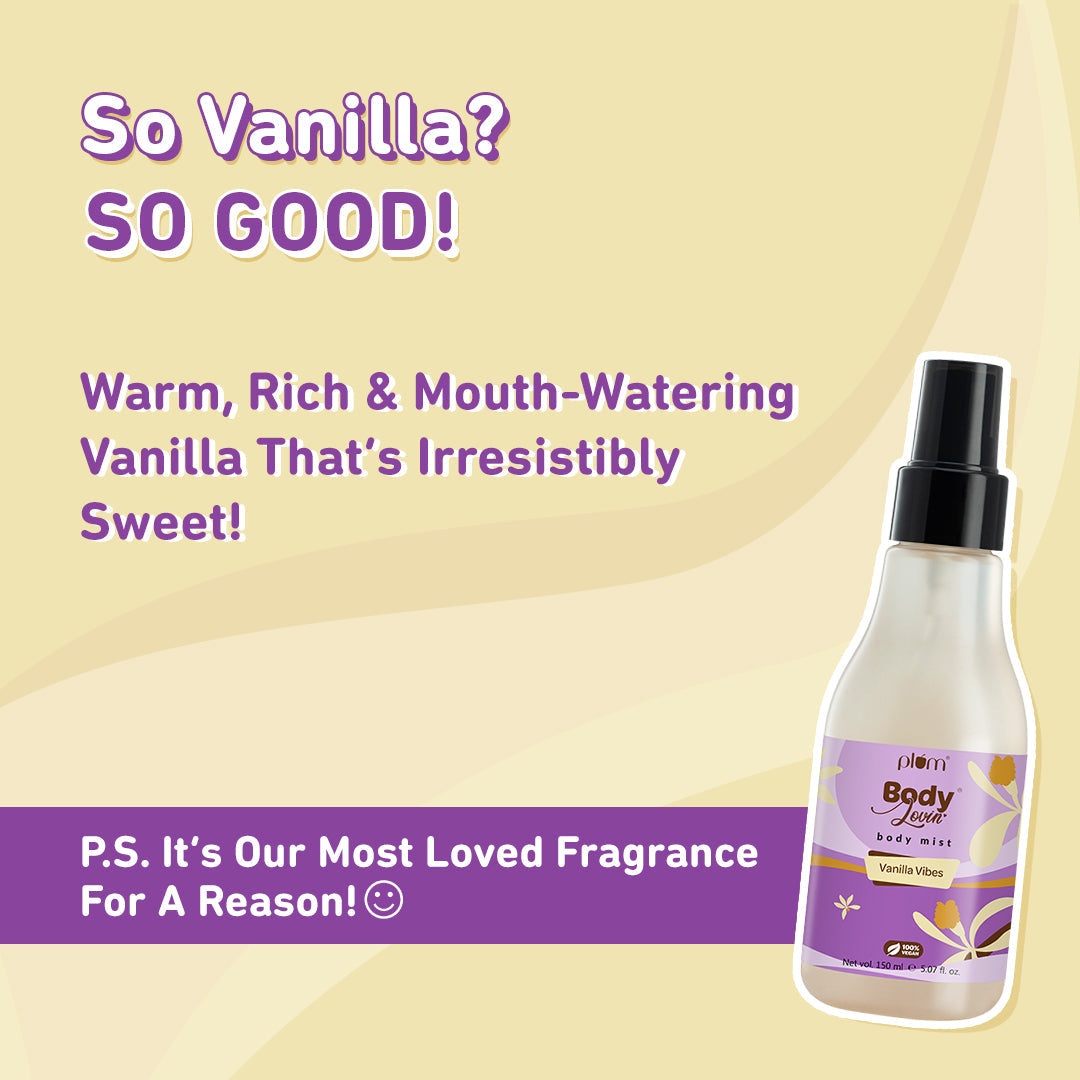 Plum Vanilla Vibes Body Mist by Plum BodyLovin' | Long Lasting | Travel-Friendly | Warm Vanilla Fragrance | Perfume Body Spray, 150ml
