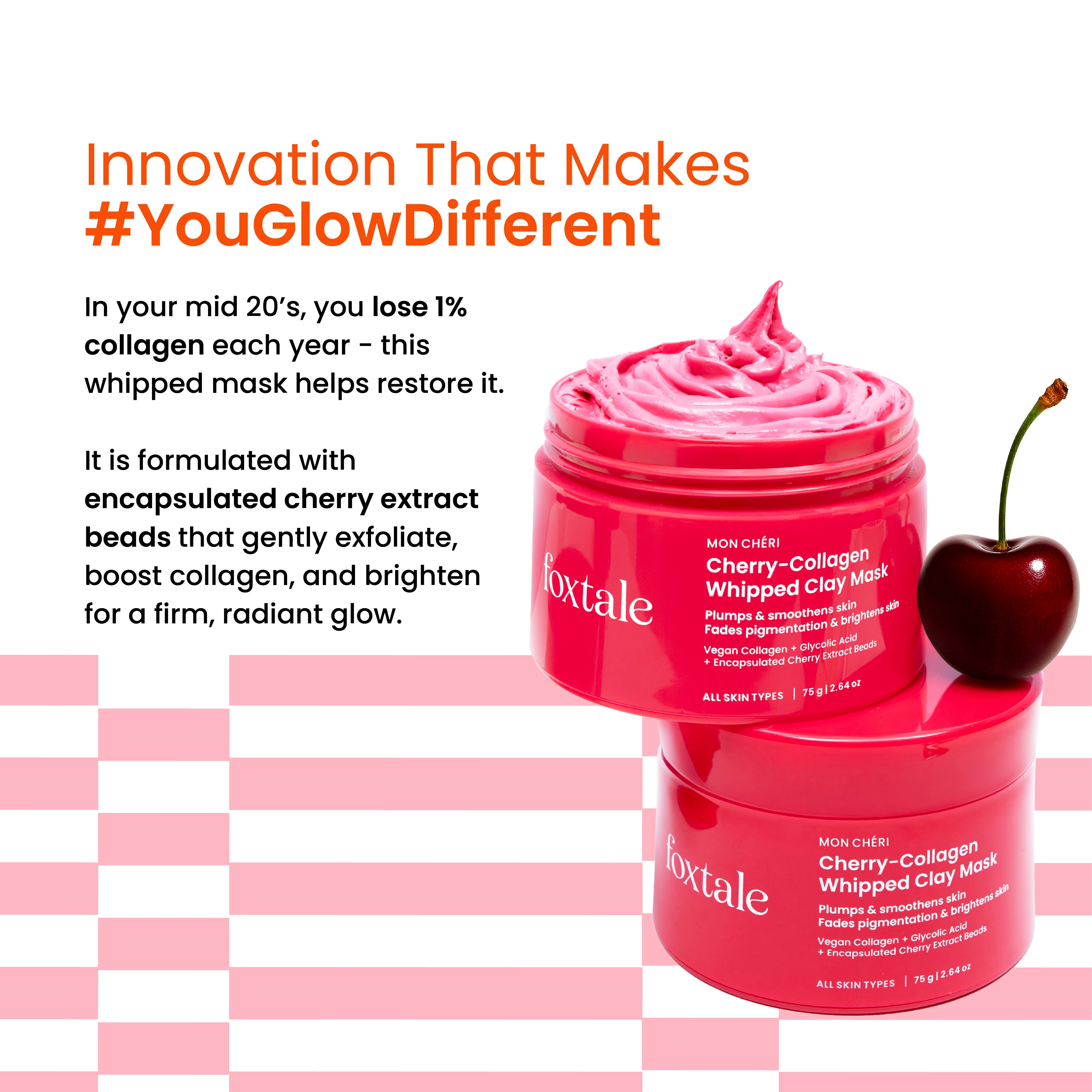 Foxtale Cherry-Collagen Clay Mask Boosts collagen for plump, hydrated & firm skin | 75g - Image 5 - Buy from Indicrest