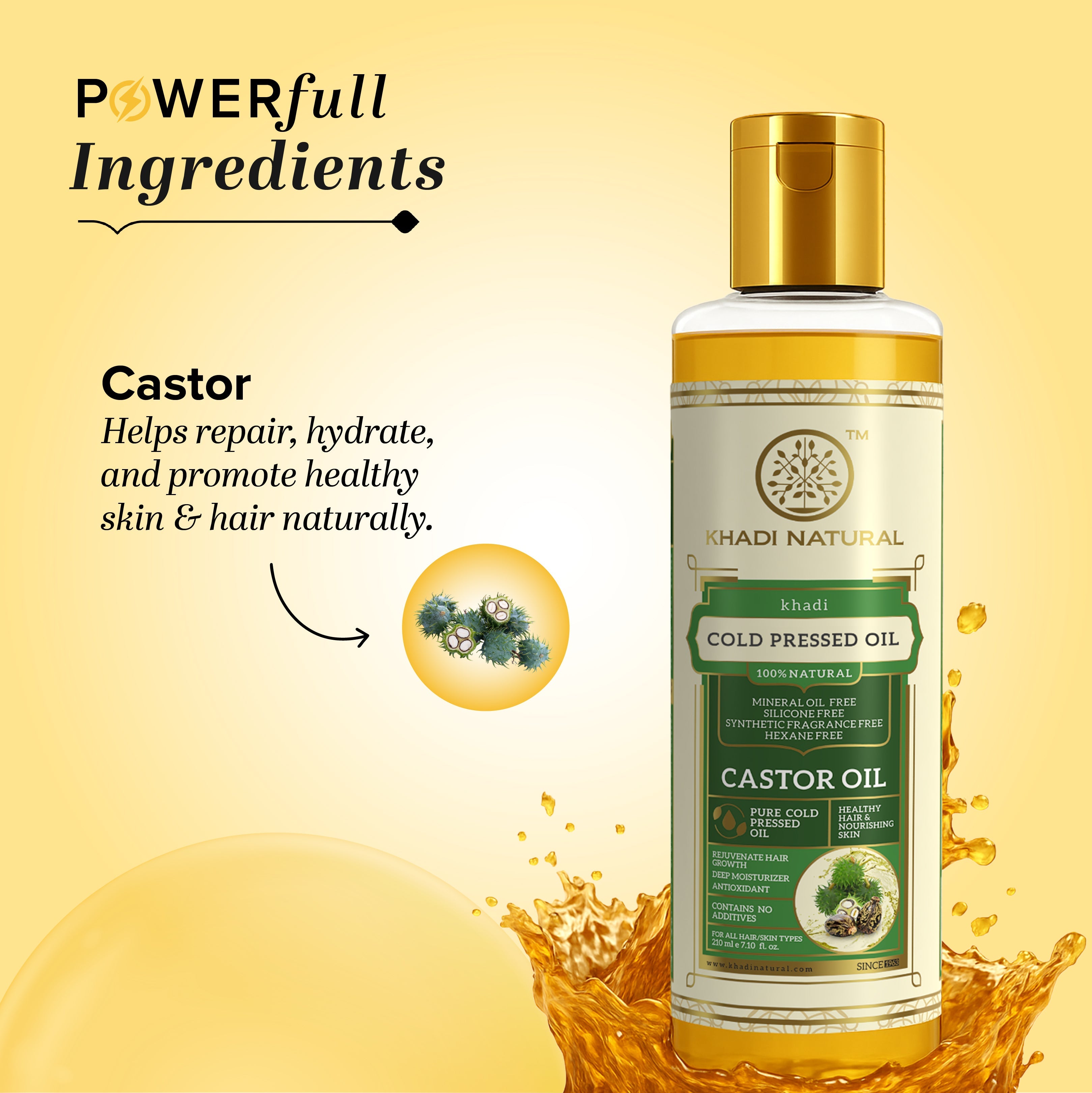 Khadi Natural Castor Cold Pressed Oil - 100% Natural - 210ml - Image 5 - Buy from Indicrest