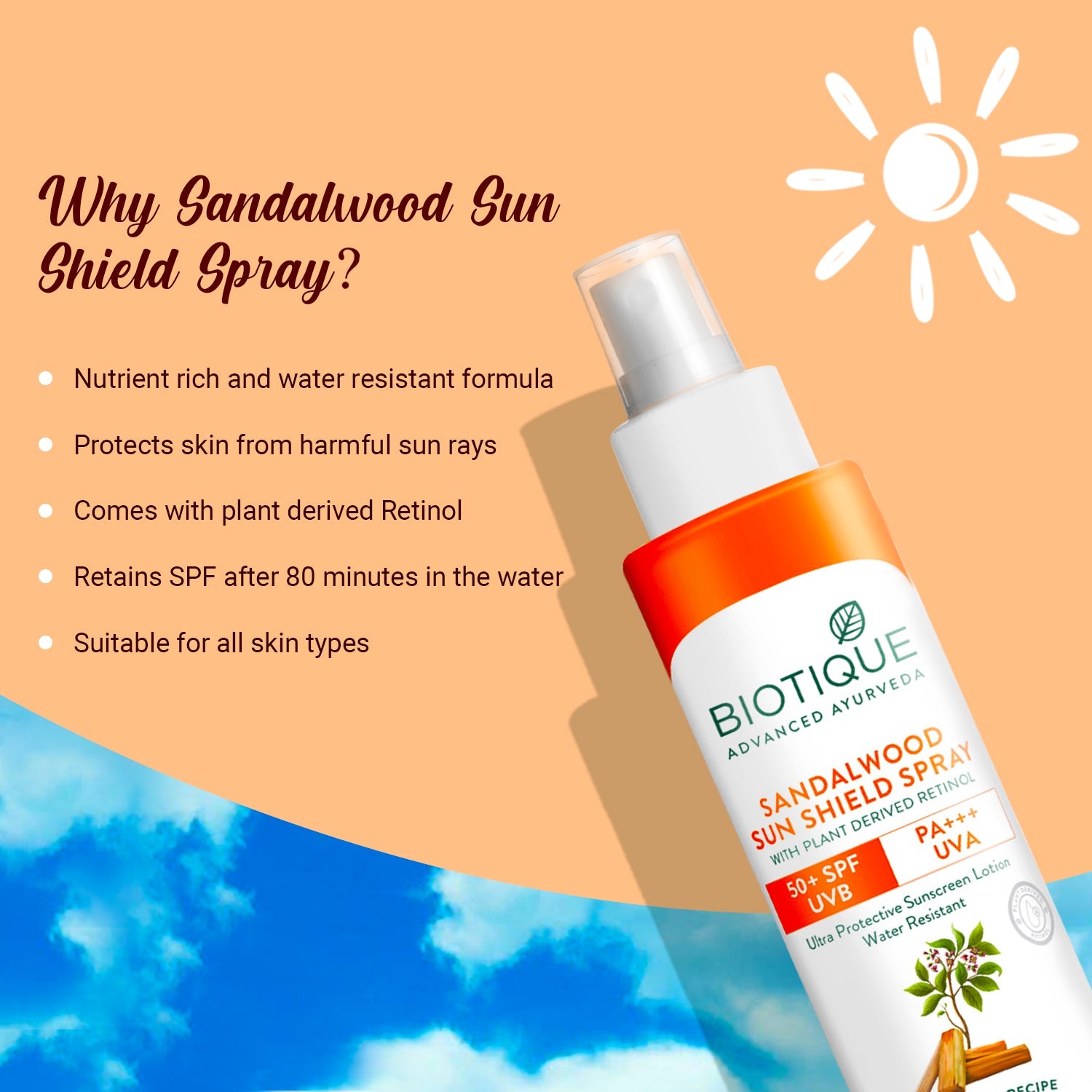 Biotique Sandalwood Sunshield Spray SPF 50, 120ml - Image 5 - Buy from Indicrest
