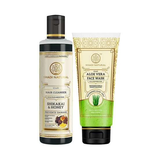 Khadi Herbal Shikakai & Honey Hair Cleanser with Aloe Vera Face Wash Combo (Set of 2) - Buy from Indicrest