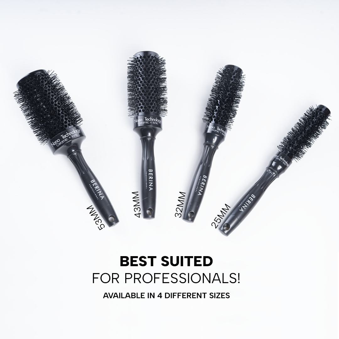 Berina Professional Volumize Round Brush 25mm | Adds Volume & Tight Curls | Ideal for Short Hair, 25 MM