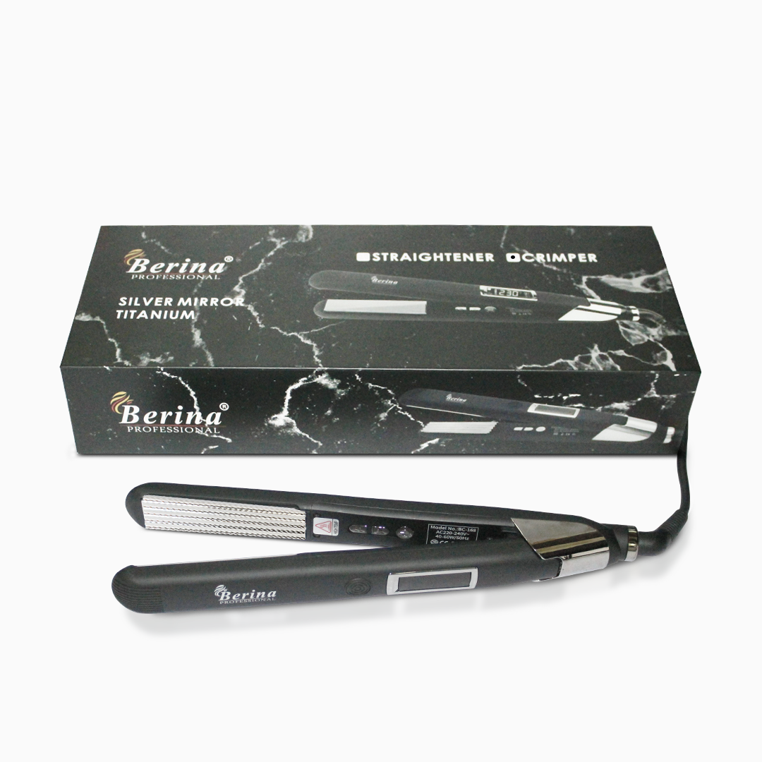 Berina Professional Silver Titanium Shine Crimper BC-168 | Glossy Crimped Texture & Long-Lasting Style, BC-168
