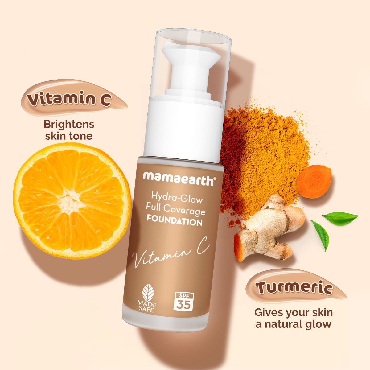 Mamaearth Hydra-Glow Full Coverage Foundation With Vitamin C & Turmeric, 30ml | Nude Glow - Image 3 - Buy from Indicrest