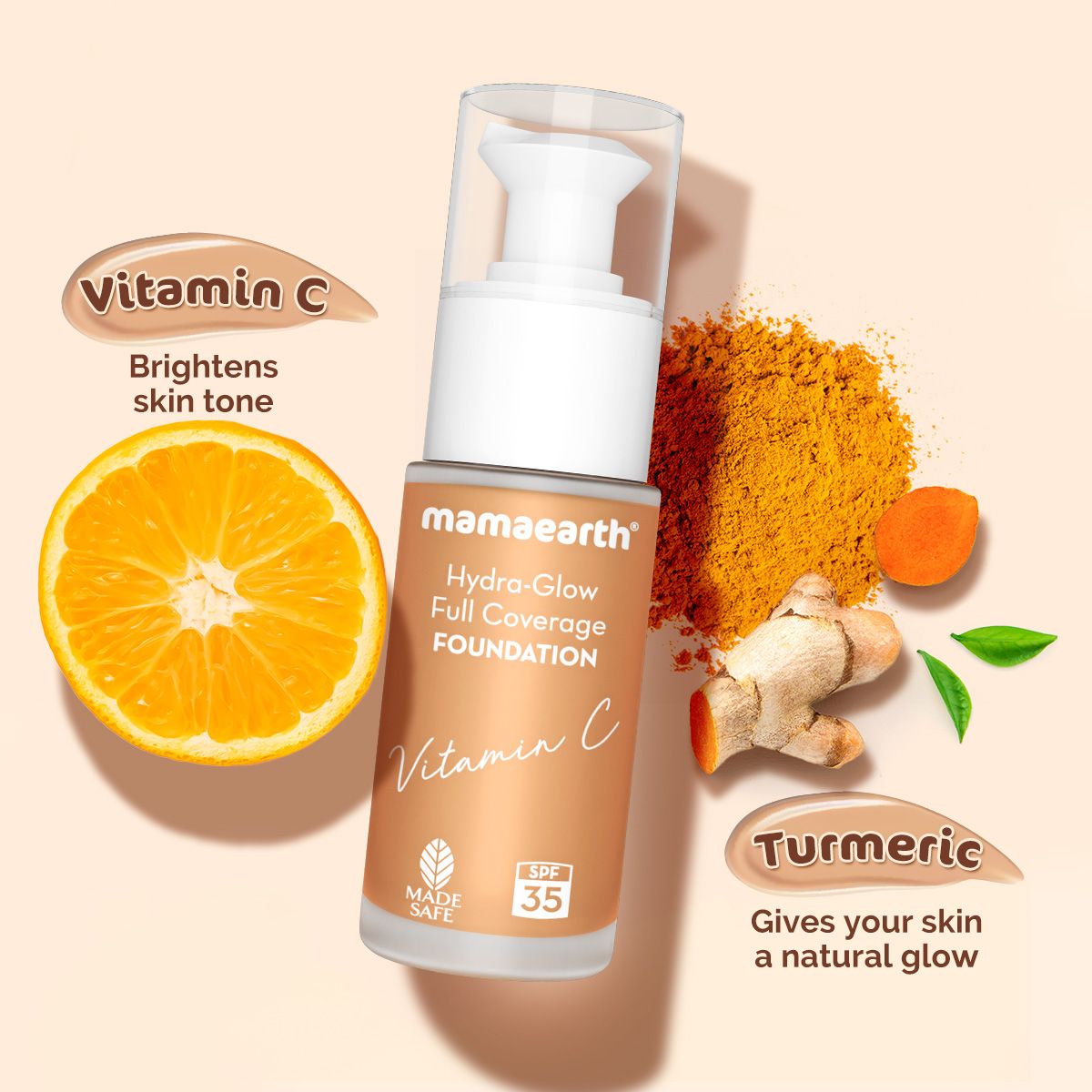 Mamaearth Hydra-Glow Full Coverage Foundation With Vitamin C & Turmeric, 30ml | Sun Glow - Image 3 - Buy from Indicrest