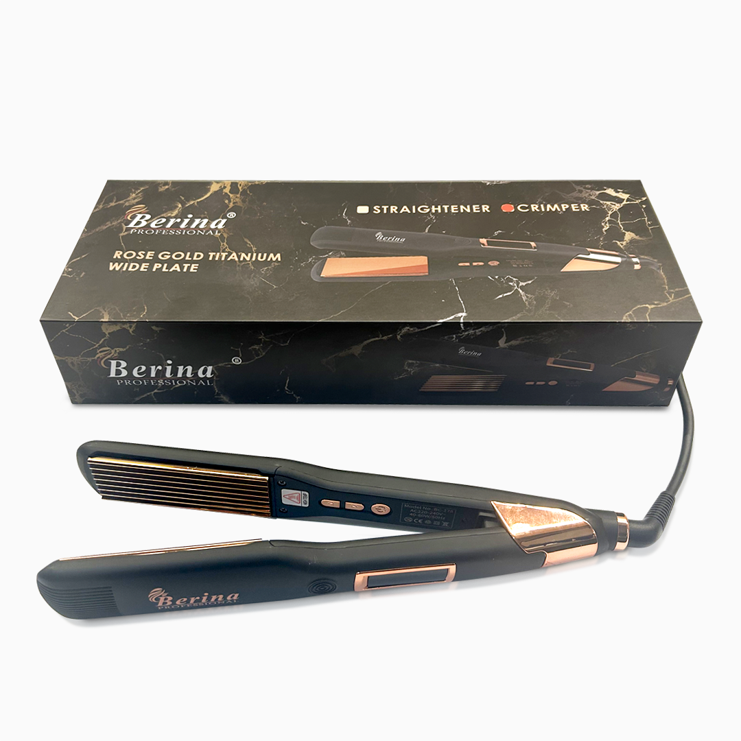Berina Professional Rose Gold Titanium Wide Plate Crimper BC-178 | Smooth, Sleek Crimps for Thick & Long Hair, BC-178