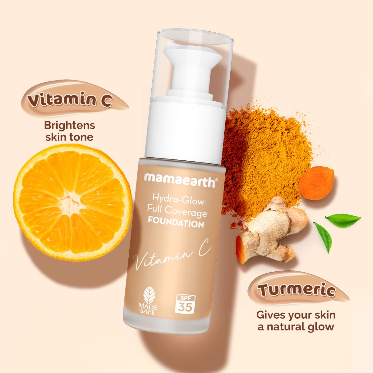 Mamaearth Hydra-Glow Full Coverage Foundation With Vitamin C & Turmeric, 30ml | Beige Glow - Image 3 - Buy from Indicrest