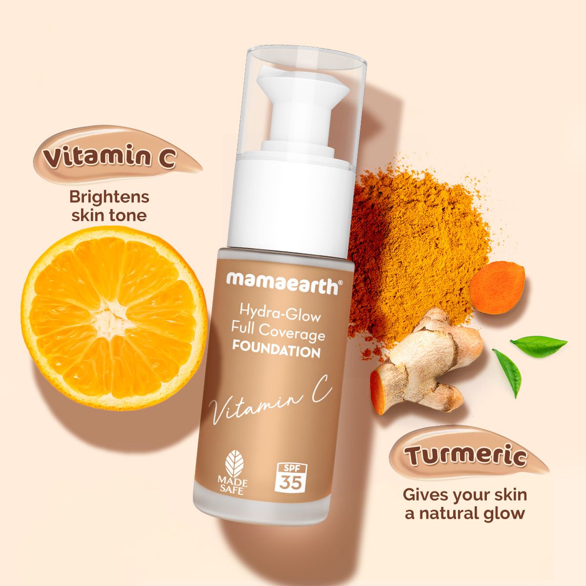 Mamaearth Hydra-Glow Full Coverage Foundation With Vitamin C & Turmeric, 30ml | Caramel Glow - Image 3 - Buy from Indicrest