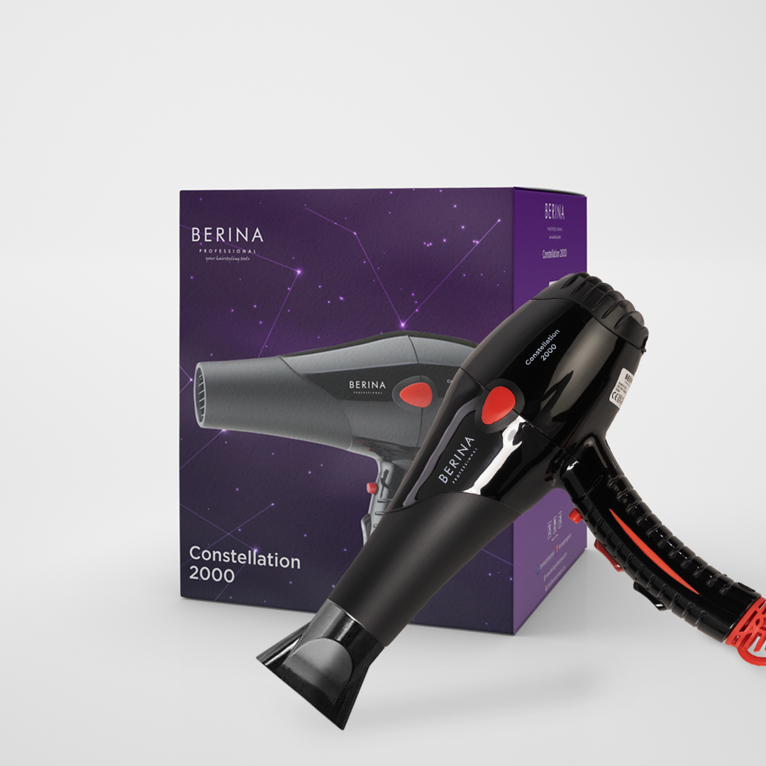 Berina Professional Constellation Black BC-5501 Hair Dryer | Powerful Airflow for Smooth Styling, BC-5501