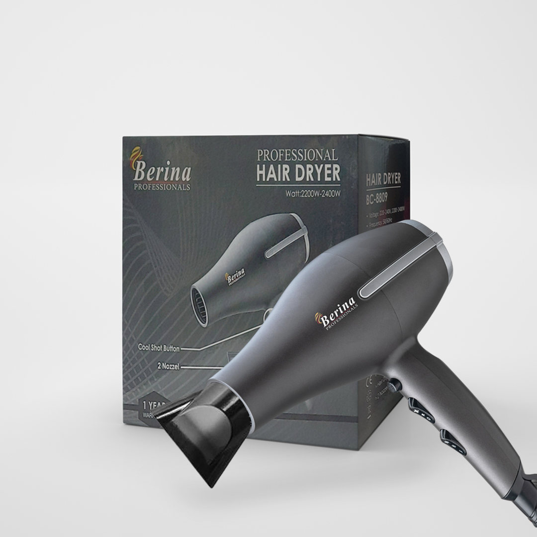 Berina Professional High Power Lightweight BC-8809 Hair Dryer | Fast Drying with Strong Airflow, BC-8809