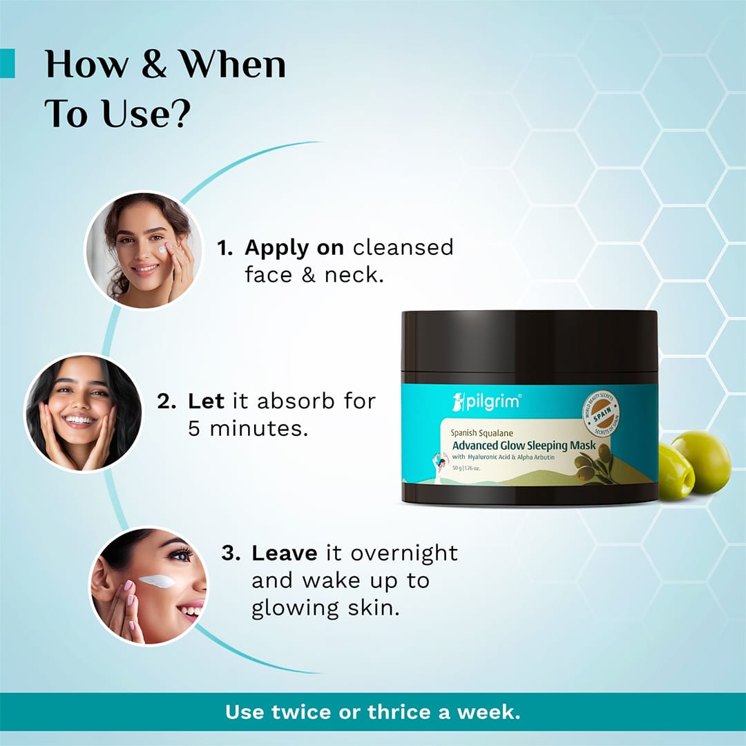 Pilgrim Spanish Squalane Advanced Glow Sleeping Mask with Hyaluronic Acid & Alpha Arbutin, 50g - Image 5 - Buy from Indicrest