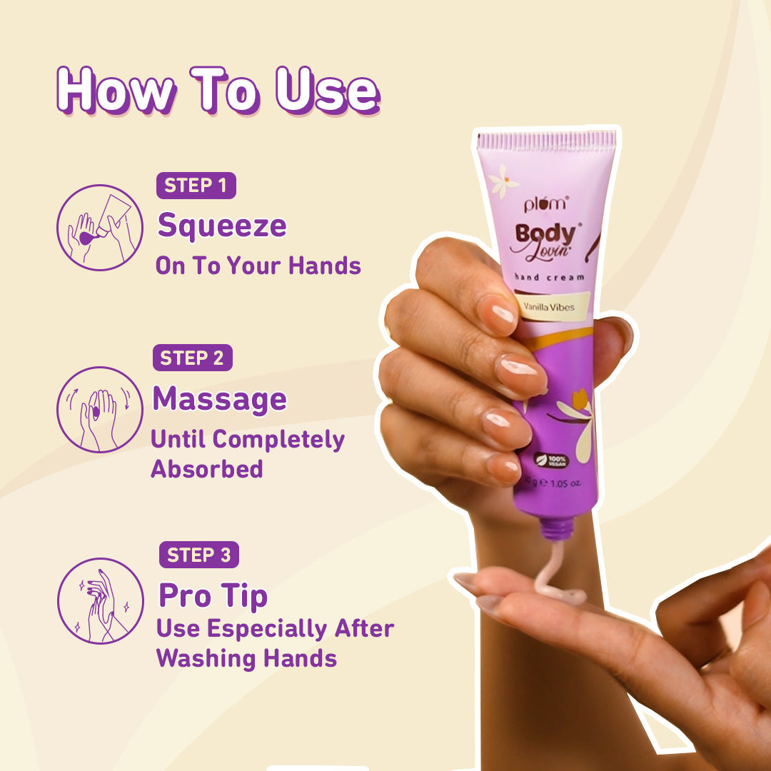 Plum Vanilla Vibes Hand Cream by Plum Body Lovin' | Ultra Moisturizing With Shea Butter | Irresistible, Warm Vanilla Fragrance | Non-Greasy & Lightweight, 30g