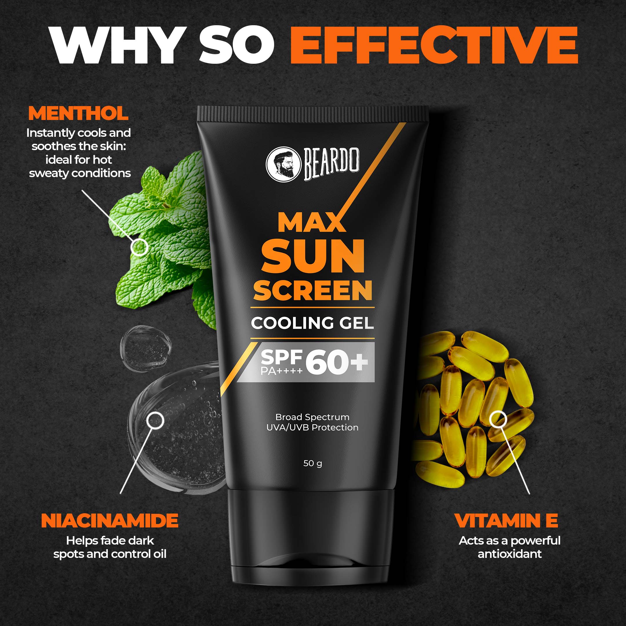 Beardo Max Sunscreen Cooling Gel SPF 60+ PA++++, 50g - Image 5 - Buy from Indicrest