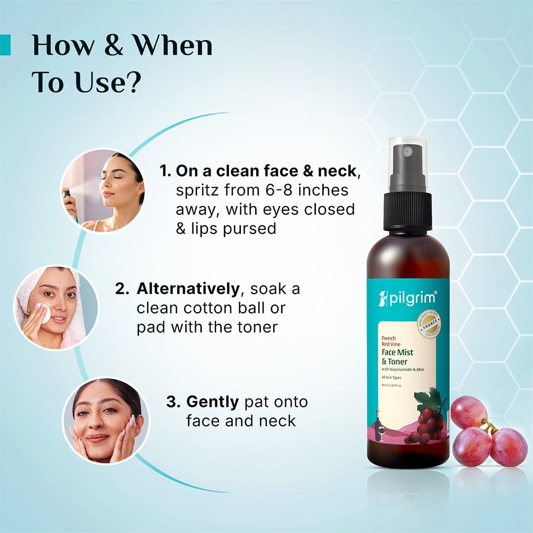 Pilgrim Red Vine Face Mist & Toner with Niacinamide (Vit. B3) & Aloe, 100ml - Image 5 - Buy from Indicrest