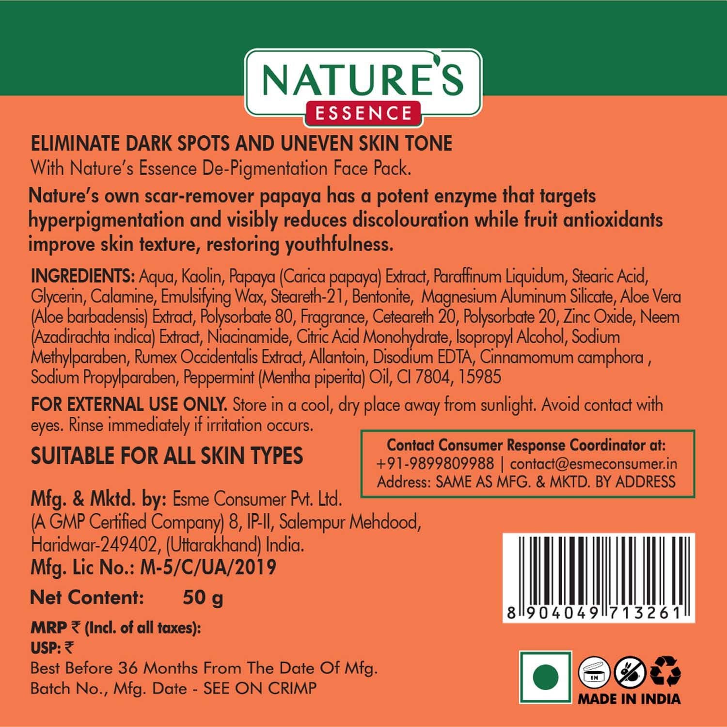 Nature's Essence De-Pigmentation Papaya Face Pack, 50g Buy at Indicrest Image 8
