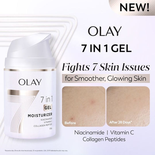Olay 7in1 Gel Moisturizer with Niacimide, Vitamin C, Collagen Peptide, Fights 7 Skin Issues, 50g Buy at Indicrest