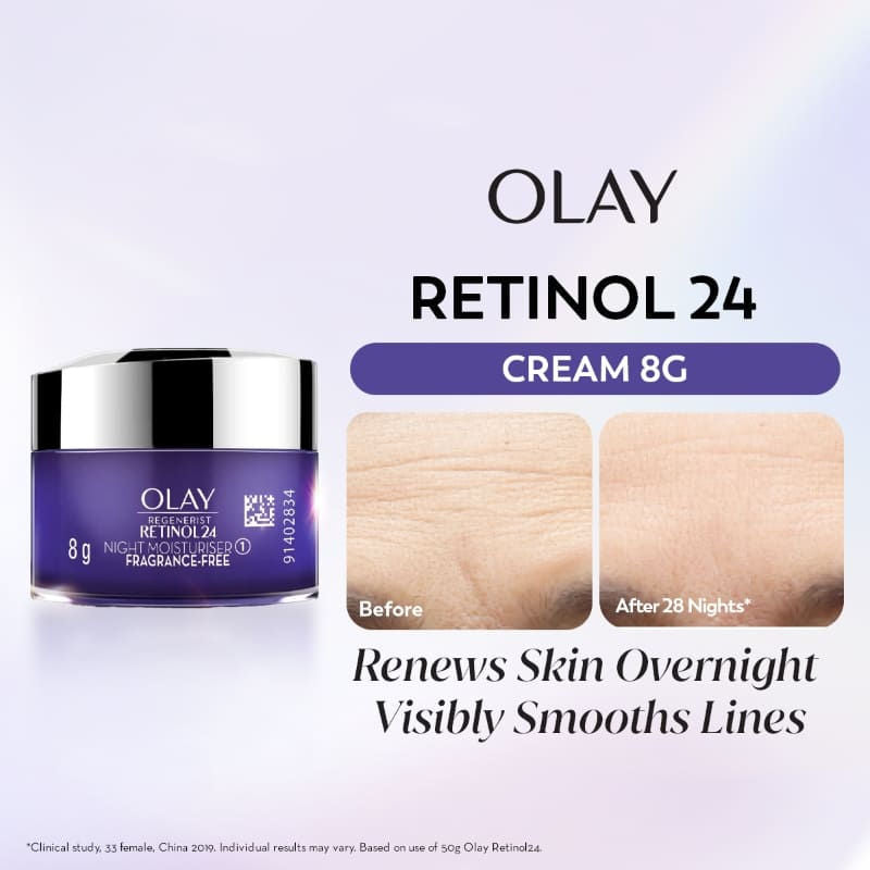 Olay Retinol 24 Night Moisturiser Renews & Resurfaces Skin No Redness Or Irritation Fragrance Free, 8g Buy at Indicrest Image 2