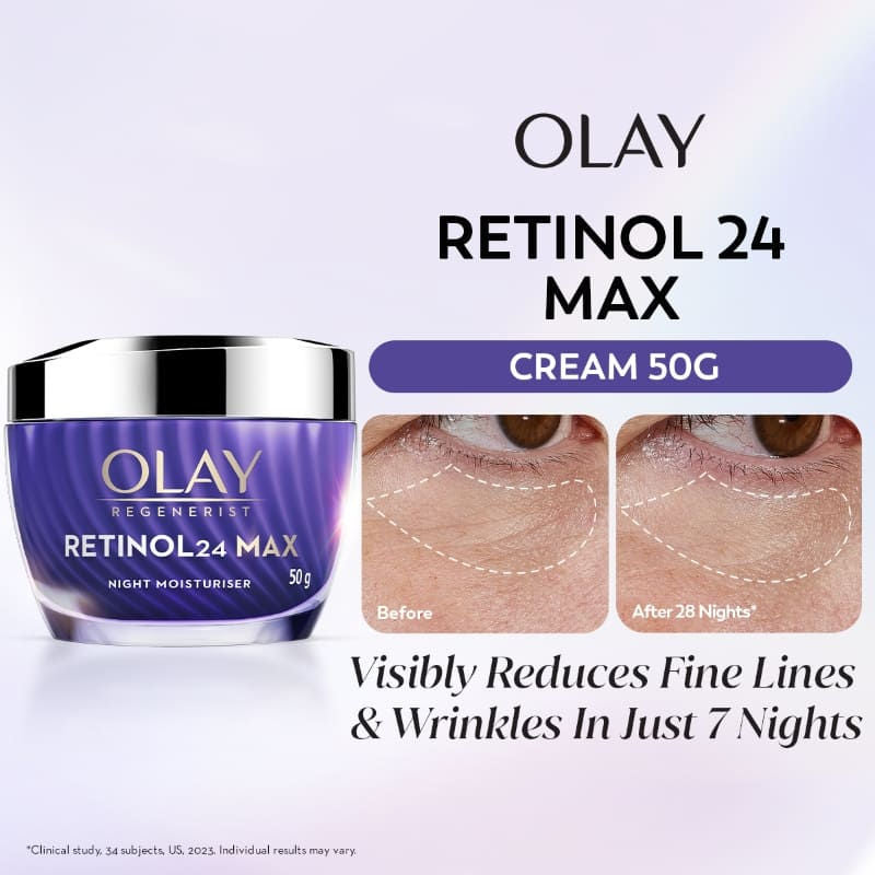 Olay Retinol 24 Max Anti Ageing Night Cream, Visibly Reduces Wrinkles In 7 Nights, Fragrance Free, 50g Buy at Indicrest Image 2