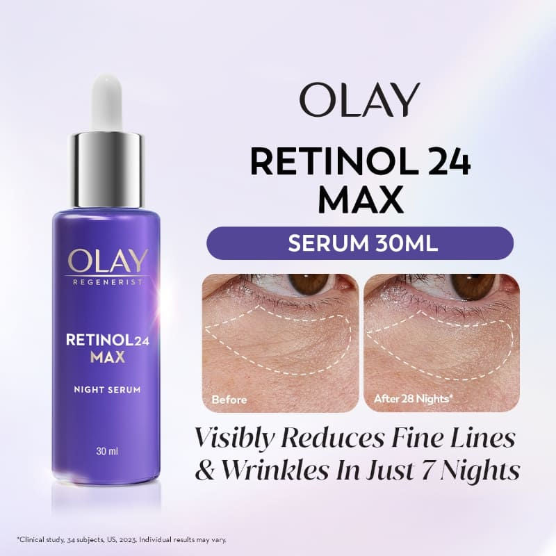 Olay Retinol 24 Max Anti Ageing Night Serum, Visibly Reduces Wrinkles In 7 Nights, Fragrance Free, 30ml Buy at Indicrest Image 2