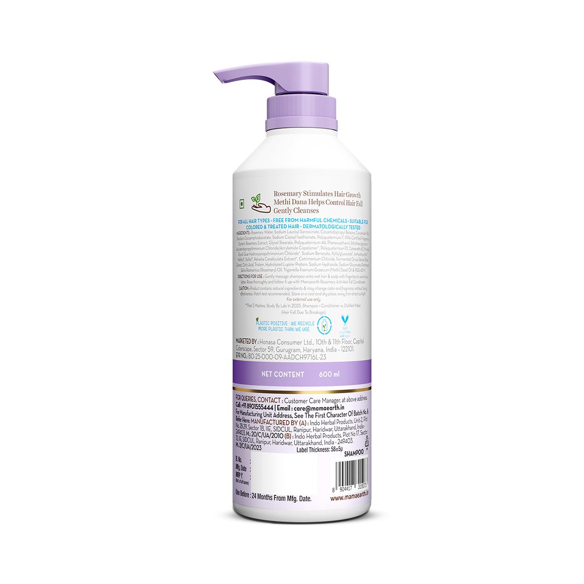 Mamaearth Rosemary Anti-Hair Fall Shampoo with Rosemary & Methi Dana for Reducing Hair Loss & Breakage, 600ml - Image 11 - Buy from Indicrest