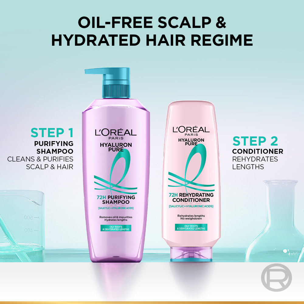 L'Oreal Paris Hyaluron Pure 2-Step Haircare Regime For 72H Oil-Free Scalp & Hydrated Hair Shampoo, 1000ml + Conditioner, 175ml Combo, 2 pieces Buy at Indicrest Image 6