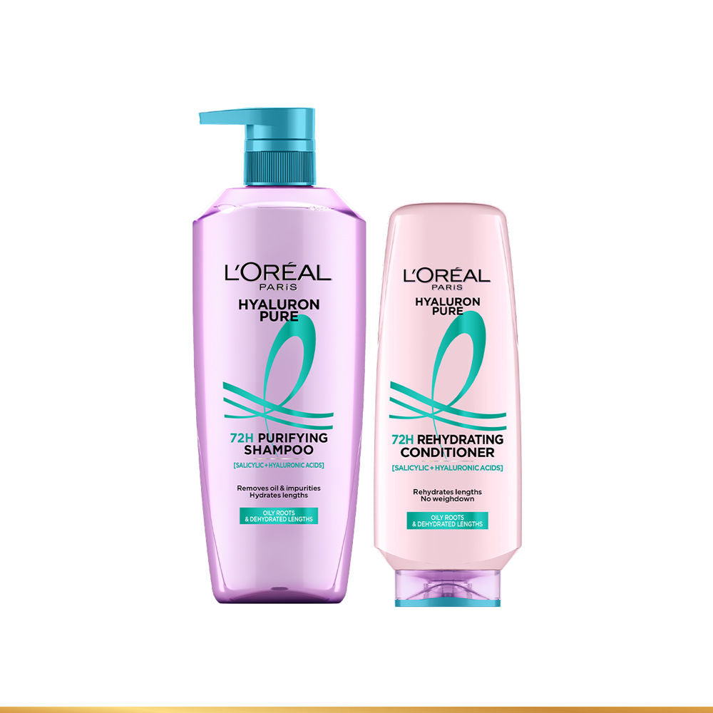 L'Oreal Paris Hyaluron Pure 2-Step Haircare Regime For 72H Oil-Free Scalp & Hydrated Hair Shampoo, 1000ml + Conditioner, 175ml Combo, 2 pieces Buy at Indicrest Image 7