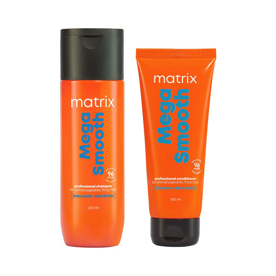 Matrix Mega Smooth Shampoo and Conditioner Combo with Shea Butter |Max Smoothness for 4 Days | Used by 1 Lakh Hairstylists* | For All Hair Types | Paraben Free - Buy from Indicrest