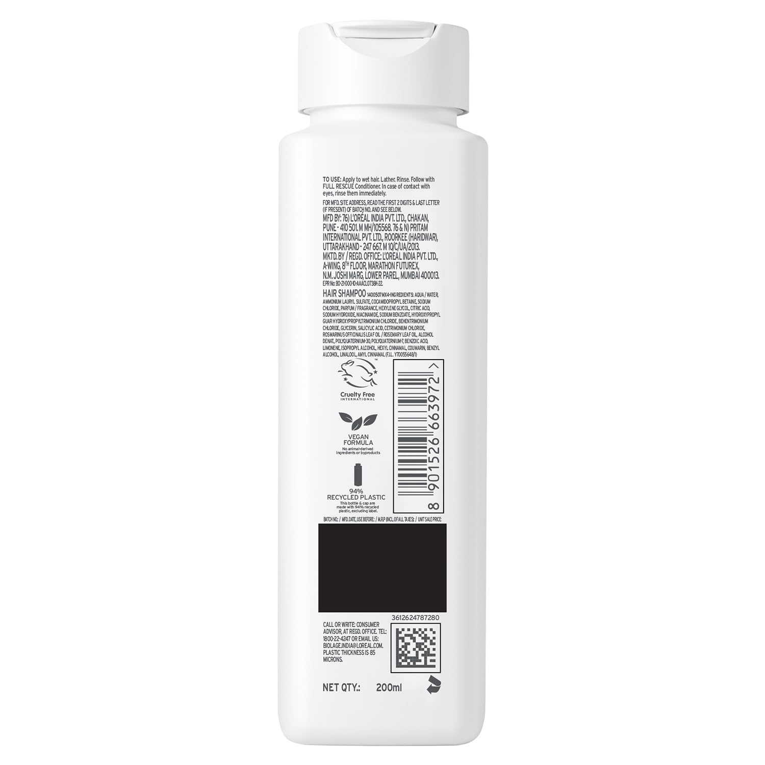 Biolage Full Rescue Anti-Breakage Shampoo, 74% less breakage & Reduces Hairfall,With Rosemary Oil & Niacinamide, Vegan & Cruelty-Free I For Men and Women - Image 10 - Buy from Indicrest