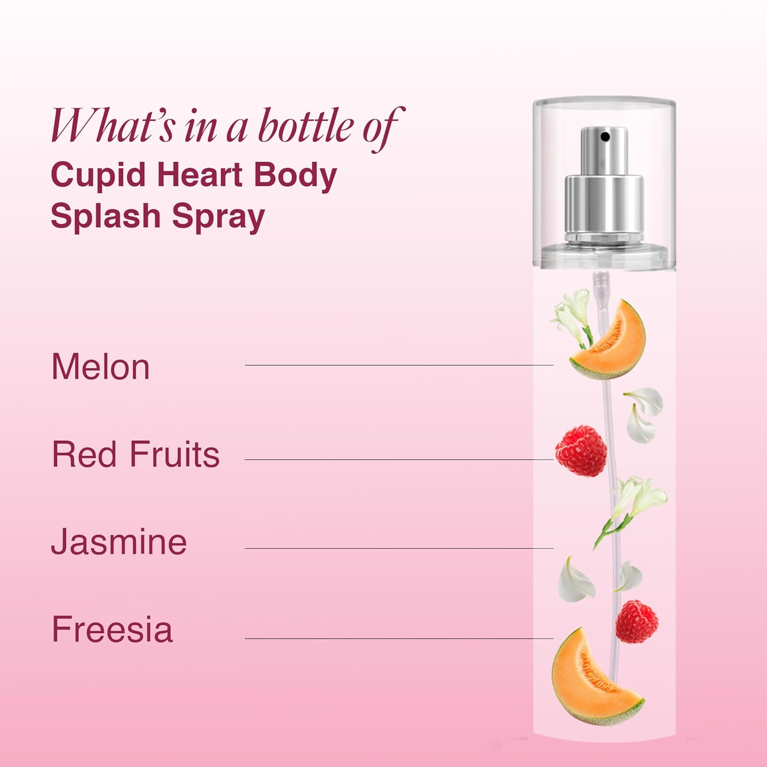Wottagirl Wottagirl! Cupid Heart Body Splash, 135ml | Long-Lasting Fresh Fruity Floral Body Mist for Women | Melon, Red Fruits & Jasmine Notes - Image 3 - Buy from Indicrest