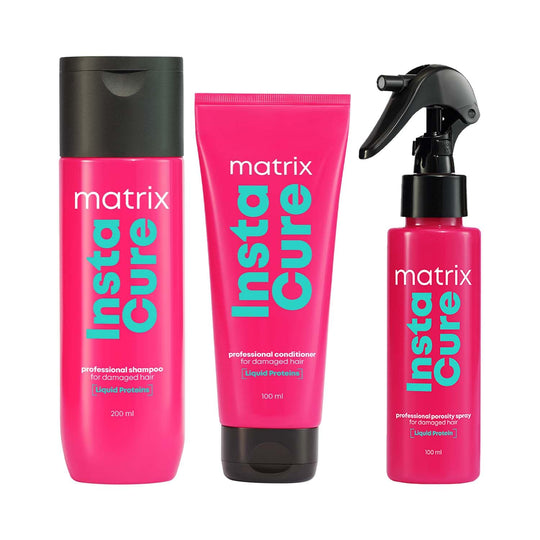 MATRIX InstaCure Shampoo (200ml), Conditioner (100ml) & Porosity Spray(100ml) Combo with Liquid Protein for Damaged Hair |Reduce Split Ends, Breakage, Knotting | Ditch Damage from 1st Use* - Buy from Indicrest