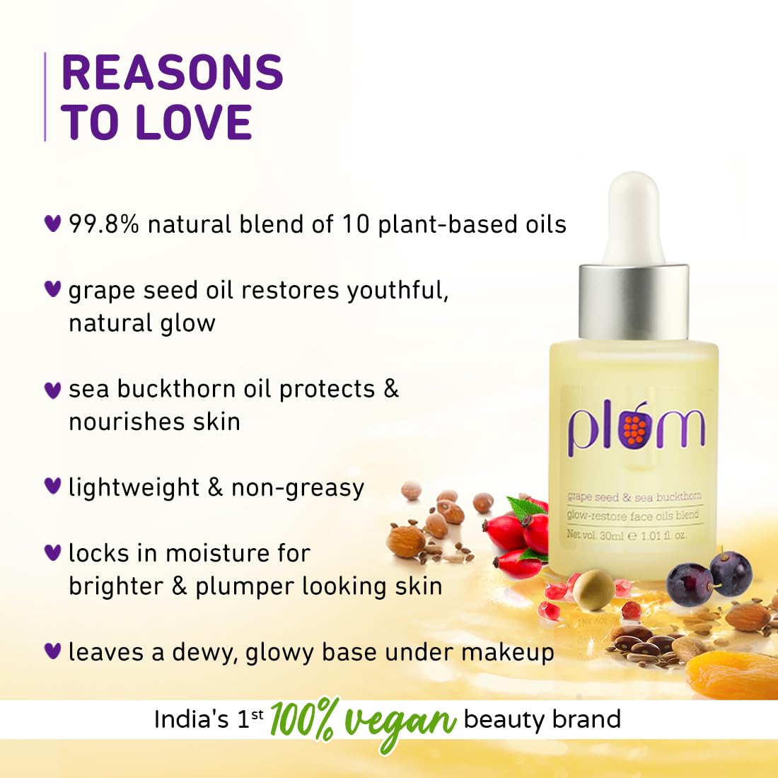 Plum Grape Seed & Sea Buckthorn Glow-Restore Face Oils Blend, 30ml