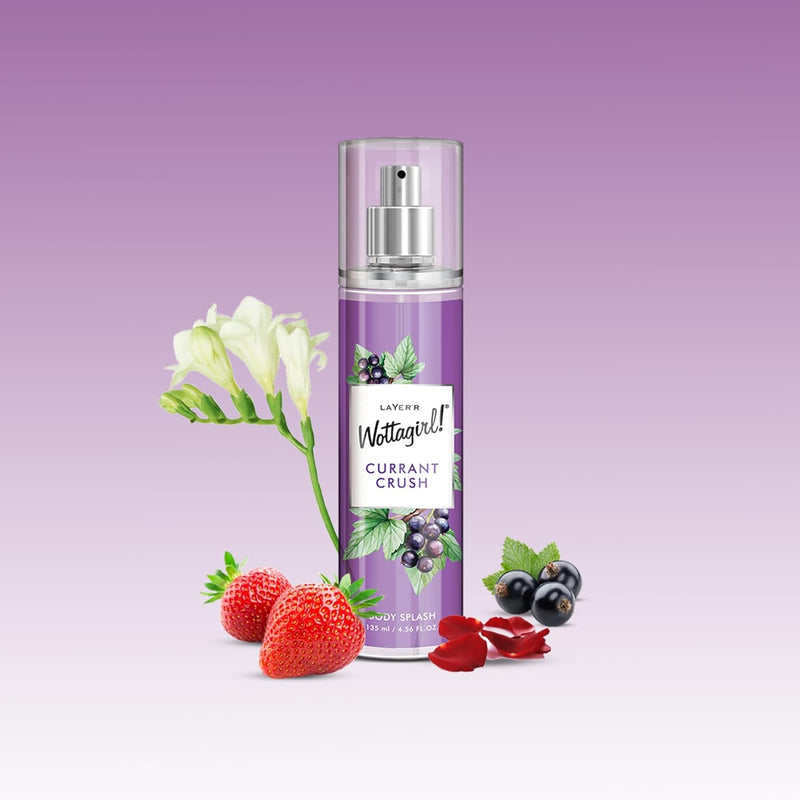 Wottagirl Wottagirl! Currant Crush Body Splash, 135ml | Long-Lasting Fresh & Fruity Floral Body Mist for Women | Strawberry, Blackcurrant & Rose Notes  - Buy from Indicrest