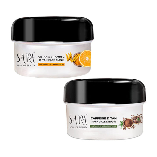 Sara D-Tan Caffeine and Ubtan Combo Face Pack For Instant Tan Removal and Glowing Skin, D-Tan For all Skin types, Pack of 2, 660g - Buy from Indicrest