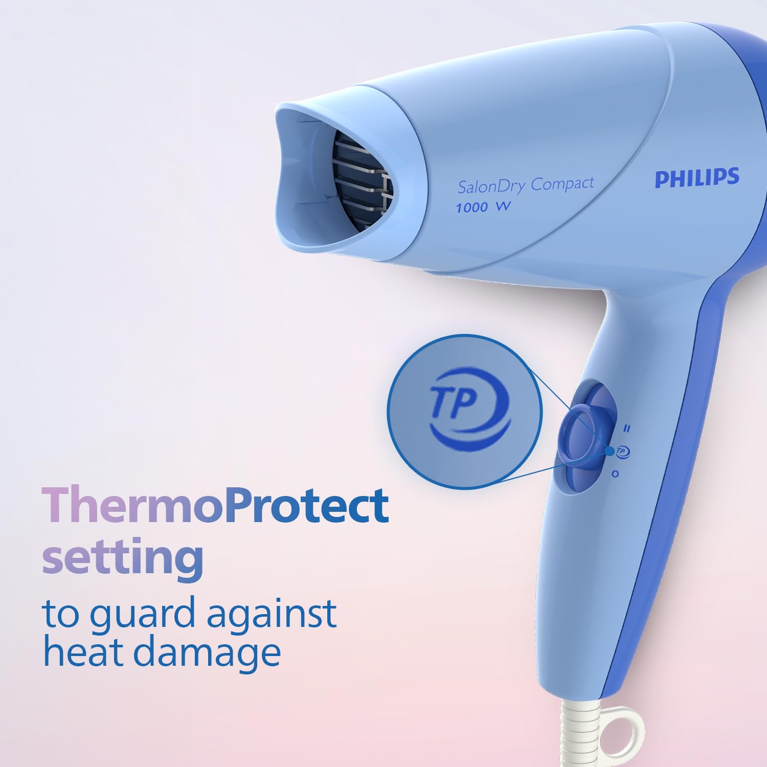 Philips India's No.1 Hair Styling Brand -Hair Dryer 1000W |Blow Dry for Men & Women | 2 Heat Settings| ThermoProtect tech |Travel-Friendly, Quick Dry, Frizz Control | For Indian Hair | HP8100/60